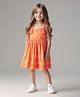 Bonfino 100% Cotton Woven Singlet Sleeves A Line Schiffli Dress With Bow Applique -Orange