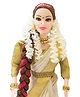Maalona Geetha Indian Doll Celebrating Pongal  Fully Foldable Long Hair Hand Stitch Saree Pretend Play Doll Off White & Golden - Height 30 cm