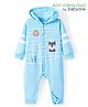 Babyoye 100% Cotton Knit Full Sleeves Front Open Hooded Romper with Animal Puff Print - Light Blue