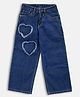 Lilpicks Couture Denim Heart Ribbed Design  Jeans - Medium Blue