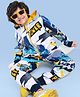 Ollington St. Cotton Knit Full Sleeves Front Open Hooded Sweatshirt & Joggers Set Text Print - White & Navy