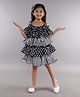 PinkChick Cotton Sleeveless Polka Dots Printed & Striped Layered Dress - Black