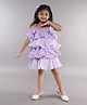 PinkChick Cotton Sleeveless Polka Dots Printed & Striped Layered Dress - Lavender