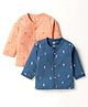Pink Rabbit Sinker Knit Full Sleeves Front Open Vests with Ice Cream & Bunny Print Pack of 2 - Navy Blue & Peach