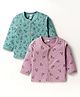 Pink Rabbit Sinker Knit Full Sleeves Front Open Vests with Vehicle & Dino Print Pack of 2 - Green & Purple