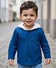 Babyoye 100% Cotton Woven Solid Dyed Full Sleeves Solid Shirts With Hood & Back Print - Blue