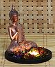 eCraftIndia Copper Polyresin Meditating Blessing Lord Buddha Idol with Wooden Base, Fragranced Petals Tealight Holder