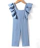Kookie Kids Sleeveless Solid Color Jumpsuit with Frill Detailing - Blue