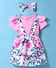 Kookie Kids Cotton Half Sleeves Onesie with Floral Printed Skirt & Bow - Pink