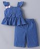 Kookie Kids Frill Sleeves Bow Applique Top & Pant Set - Blue