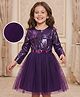 Hola Bonita Knit Three Fourth  Sleeves Holographic Glitter Printed Mesh Party Dress - Purple