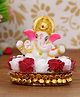 eCraftIndia Lord Ganesha Idol on Decorative Handcrafted Plate with Red and White Flowers