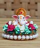 eCraftIndia Lord Ganesha Idol on Decorative Handcrafted Plate with Colorful Flowers