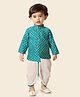 little desi Full Sleeves Bandhej Designed Kurta With Dhoti Set - Peacock Green