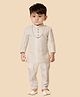 little desi Full Sleeves Ethnic Motif Embroidered Kurta With Solid Refined Pyjama Set - Cream