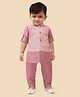little desi Full Sleeves Coordinating Kurta & Pyjama With Ethnic Motif Embroidered Jacket Set - Onion