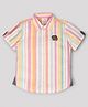 YOUMAA 100% Cotton Half Sleeves Stay Classy Text Patch Embroidered & Striped Shirt - Pink