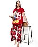 Bella Mama Disney Cotton Knit Half Sleeves Pullover Maternity Night Suit With Mickey Mouse Graphics - Red