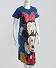 Bella Mama Disney Cotton Knit Half Sleeves Nighty With Minnie and Mickey Graphics - Navy Blue