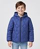 Little Kangaroos Woven Full Sleeves Hooded Quilted Jacket - Royal Blue