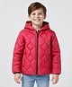 Little Kangaroos Woven Full Sleeves Hooded Quilted Jacket - Red