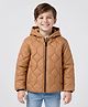 Little Kangaroos Woven Full Sleeves Hooded Quilted Jacket - Tan