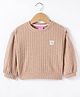 Little Kangaroos Terry Knit Full Drop Shoulder Sleeves Solid Color Sweater - Tan