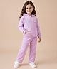 Little Kangaroos Courdroy Full Sleeves Winter Wear Suit with Patch Detailing & Kangaroo Pockets - Lilac
