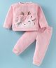 Little Kangaroos Fur Woven Full Sleeves Winter Wear Suits Reindeer Applique - Baby Pink