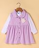 Little Kangaroos Cotton Woven Frock With Full Sleeves Inner Tee & Applique - Lilac