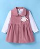 Little Kangaroos Cotton Woven Frock With Full Sleeves Inner Tee & Applique - Rose Gold