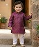 Babyoye Brocade Woven Full Sleeves Kurta Pyjama Set with Foil Floral Design - Purple