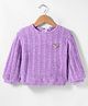 Little Kangaroos Fleece Knitted Full Sleeves Sweater with Sequin Detailing - Purple