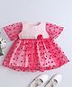 Many frocks & Half Sleeves Floral Embroidered Rose Applique Detailed Net Dress - Pink