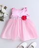 Many frocks & Sleeveless Lace & Foil Dots Embellished Rose Applique Detailed Party Wear Dress - Pink