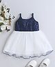 Many frocks & Sleeveless Sequins Embellished Net Party Wear Dress - White & Blue