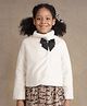 One Friday Full Sleeves Bow Detailed High Neck Collar Fur Jacket - Off White