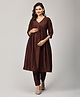 The Mom Store Silk Three Fourth Sleeves Solid Maternity Kurta With Nursing Access & Salwar Set - Brown