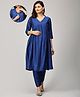 The Mom Store Silk Three Fourth Sleeves Solid Maternity Kurta With Nursing Access & Salwar Set - Blue