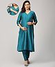 The Mom Store Silk Three Fourth Sleeves Solid Maternity Kurta With Nursing Access & Salwar Set - Teal Blue