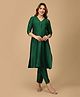 The Mom Store Silk Three Fourth Sleeves Solid Maternity Kurta With Nursing Access & Salwar Set - Green