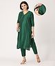 The Mom Store Silk Three Fourth Sleeves Solid Maternity Kurta With Nursing Access & Salwar Set - Green