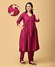 The Mom Store Silk Three Fourth Sleeves Solid Maternity Kurta With Nursing Access & Coordinating Salwar Set - Pink