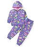 Babyhug Terry Knit Full Sleeves Hooded Sweat Jacket & Legging With Floral Print - Purple