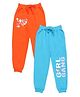 Clothe Funn Cotton Pack Of 2 Girl Gang & Love Yourself Text Printed Track Pants - Orange & Turquoise Blue