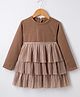 Little Kangaroos Cotton Knit Full Sleeves Shimmered Winter Frock - Tan