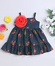 Many frocks & Sleeveless Floral Designed & Rose Applique Detailed Tiered Party Wear Dress - Blue