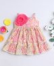 Many frocks & Sleeveless Floral Schiffli Designed With Rose Applique Party Wear Dress - Yellow & Pink