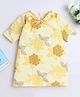 Many frocks & Cotton Woven Half Sleeves Floral Printed Nightwear Dress - Yellow