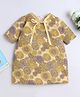 Many frocks & Cotton Woven Half Sleeves Floral Printed Nightwear Dress - Yellow